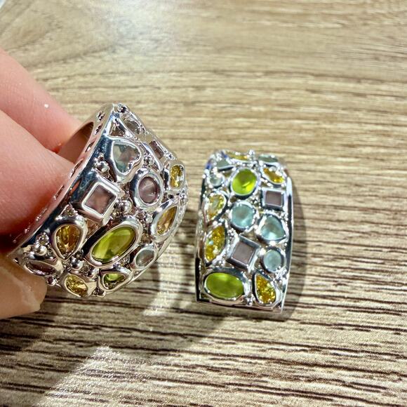 Cubic Zirconia CZ White Gold Rhodium Plated Silver Multi Gem Ring, Pendant Set - Picture 2 of 10